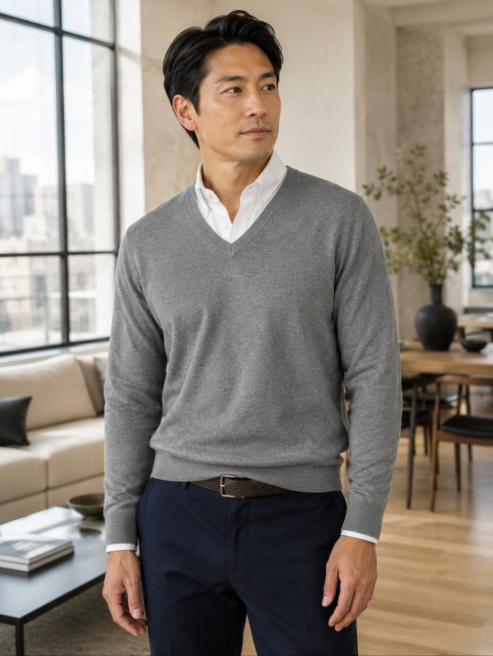 Banana Republic Luxury Blend Silk Cashmere V-Neck Sweater Grey Men's M